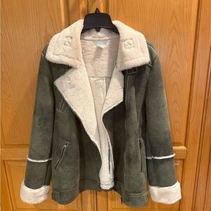 Design History Olive Green Faux Shearling and Suede Jacket Large - NWOT